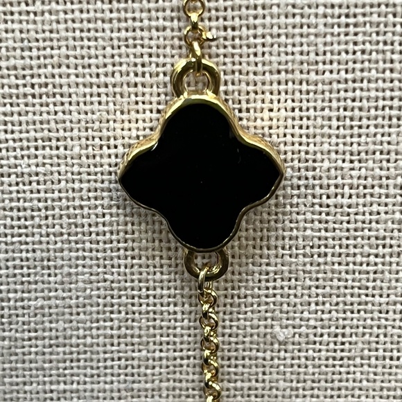 Long Necklace Black Enamel with Gold Chain - 20" Drop - Picture 3 of 4